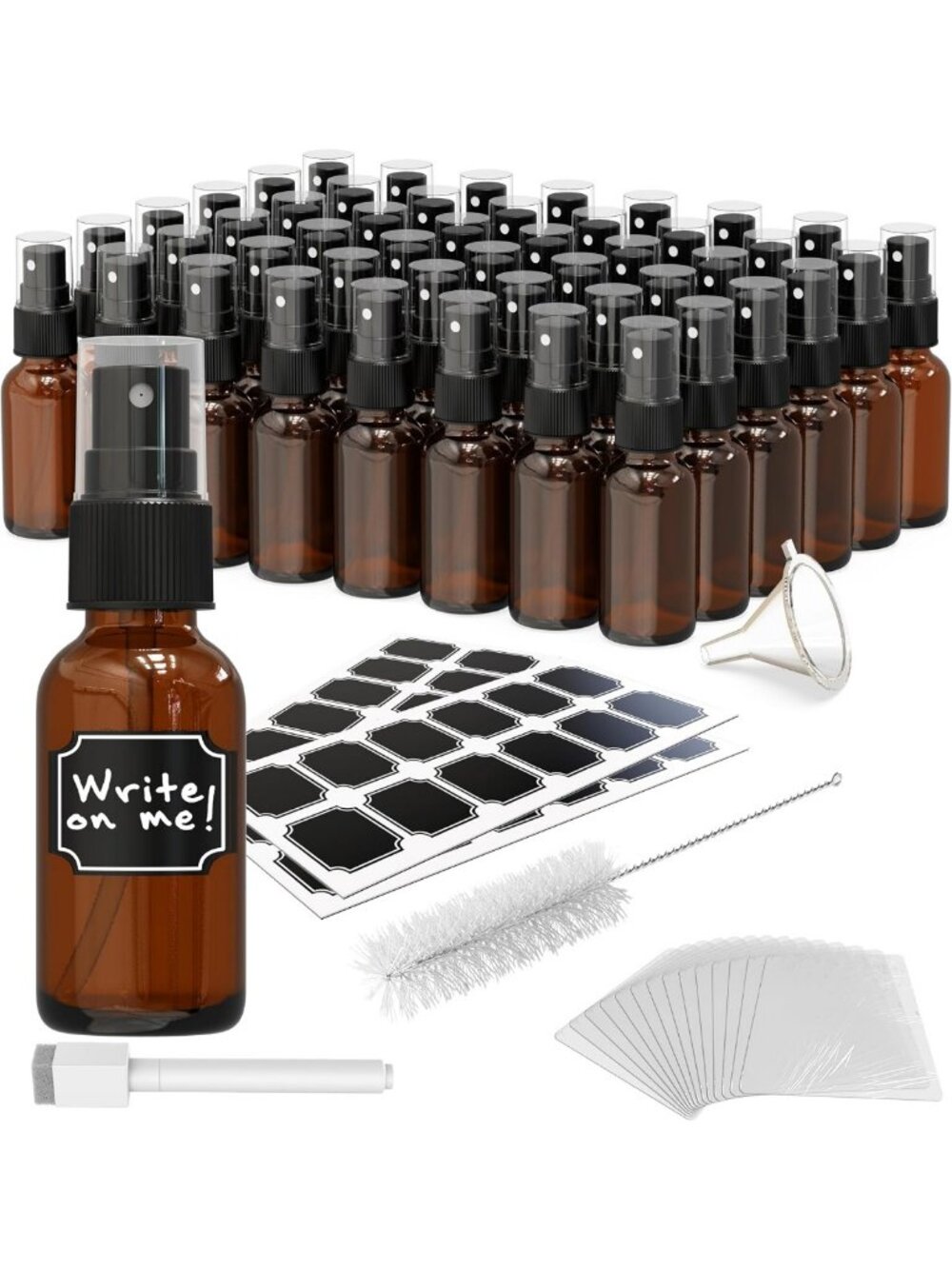 48 Pack Mini Amber Glass Travel Spray Bottles - 1 Oz Mister Set for Essential